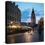 Rynek Glowny (Market Square) at dusk, Krakow, Malopolskie, Poland-Ben Pipe-Stretched Canvas