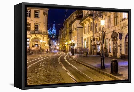 Rynok Square in Lviv at Night-bloodua-Framed Stretched Canvas