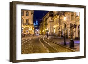 Rynok Square in Lviv at Night-bloodua-Framed Photographic Print