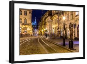 Rynok Square in Lviv at Night-bloodua-Framed Photographic Print