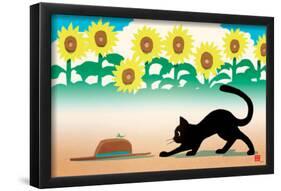 Ryo Takagi Cat and Hat Sunflowers-null-Framed Poster