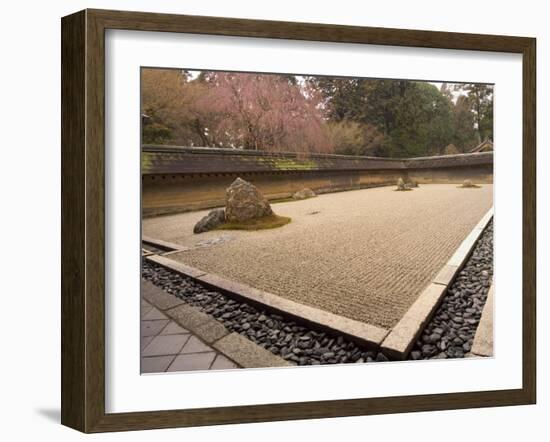 Ryoanji Temple, Dry Stone Garden and Blossom, Kyoto City, Honshu Island, Japan-Christian Kober-Framed Photographic Print