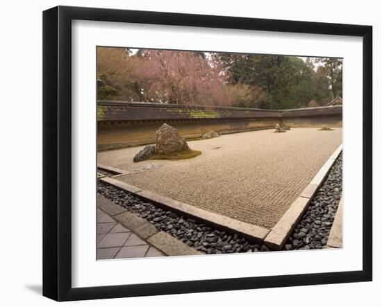 Ryoanji Temple, Dry Stone Garden and Blossom, Kyoto City, Honshu Island, Japan-Christian Kober-Framed Photographic Print