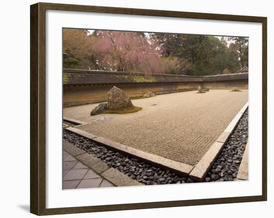 Ryoanji Temple, Dry Stone Garden and Blossom, Kyoto City, Honshu Island, Japan-Christian Kober-Framed Photographic Print