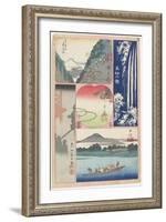 Ryoben-Zan Fall, Ferry Boat at Tamura, Morning Fog at Oyama Shrine, Mountain and Valley-Utagawa Hiroshige-Framed Giclee Print