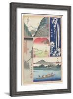 Ryoben-Zan Fall, Ferry Boat at Tamura, Morning Fog at Oyama Shrine, Mountain and Valley-Utagawa Hiroshige-Framed Giclee Print