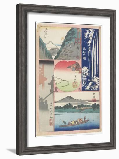 Ryoben-Zan Fall, Ferry Boat at Tamura, Morning Fog at Oyama Shrine, Mountain and Valley-Utagawa Hiroshige-Framed Giclee Print