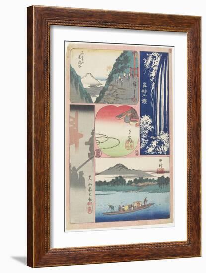 Ryoben-Zan Fall, Ferry Boat at Tamura, Morning Fog at Oyama Shrine, Mountain and Valley-Utagawa Hiroshige-Framed Giclee Print