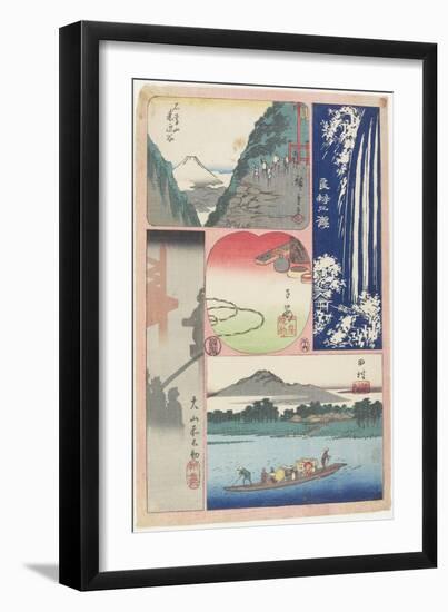 Ryoben-Zan Fall, Ferry Boat at Tamura, Morning Fog at Oyama Shrine, Mountain and Valley-Utagawa Hiroshige-Framed Giclee Print