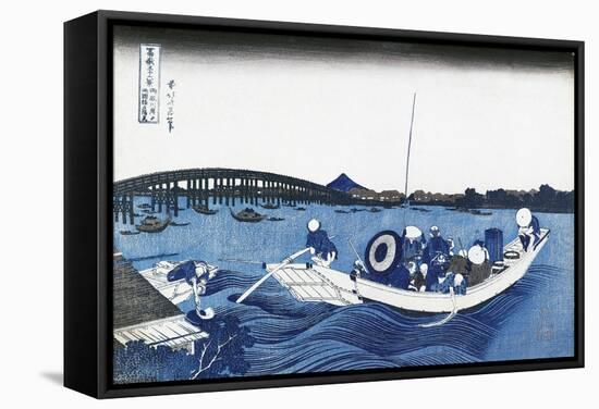 Ryogoku Bridge at Night from the Oumaja Side-null-Framed Stretched Canvas