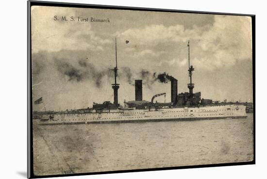 S.M.S. Fürst Bismarck, Kriegsschiff in Fahrt, Rauch-null-Mounted Giclee Print