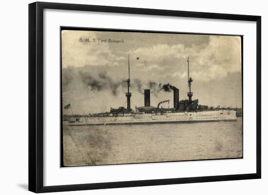 S.M.S. Fürst Bismarck, Kriegsschiff in Fahrt, Rauch-null-Framed Giclee Print