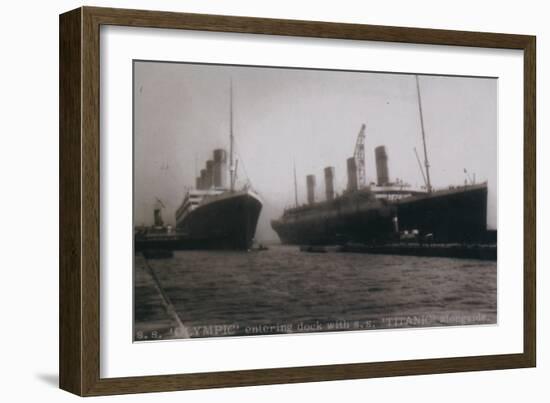 S.S. Olympic entering dock with S.S. Titanic alongside, 1912-null-Framed Giclee Print