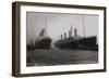 S.S. Olympic entering dock with S.S. Titanic alongside, 1912-null-Framed Giclee Print