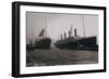 S.S. Olympic entering dock with S.S. Titanic alongside, 1912-null-Framed Giclee Print