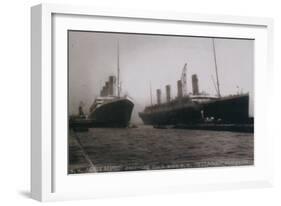 S.S. Olympic entering dock with S.S. Titanic alongside, 1912-null-Framed Giclee Print