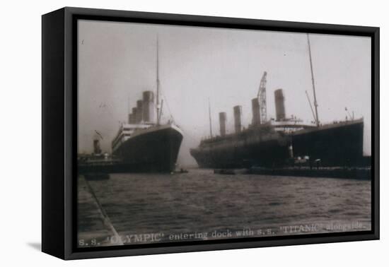 S.S. Olympic entering dock with S.S. Titanic alongside, 1912-null-Framed Stretched Canvas