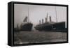 S.S. Olympic entering dock with S.S. Titanic alongside, 1912-null-Framed Stretched Canvas