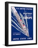 S.S. United States, Fastest to and from All Europe, United States Lines Advertisement, C.1955-null-Framed Giclee Print