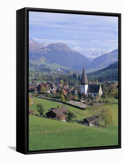 Saanen Village Church in Foreground, Switzerland-Richard Ashworth-Framed Stretched Canvas