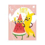 Cheerful Watermelon and Banana at Summer Party-sabelskaya-Framed Art Print