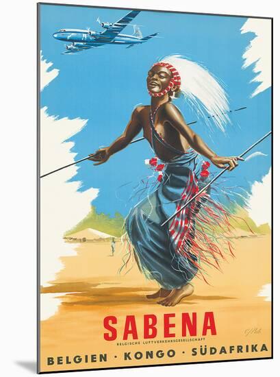 Sabena Airlines, Belgium - Congo - South Africa c.1950s-C^ J^ Pub-Mounted Giclee Print