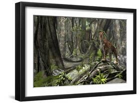 Saber-Toothed Tiger in a Prehistoric Forest-null-Framed Art Print