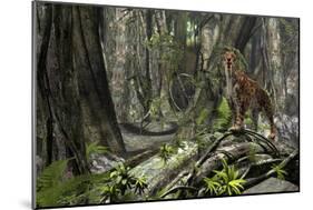 Saber-Toothed Tiger in a Prehistoric Forest-null-Mounted Art Print