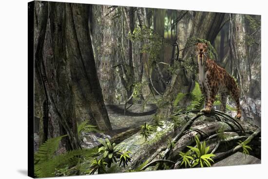 Saber-Toothed Tiger in a Prehistoric Forest-null-Stretched Canvas