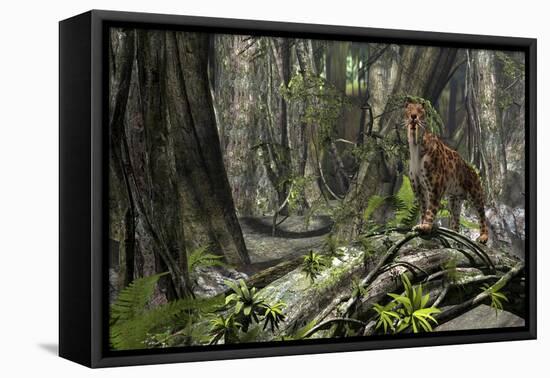Saber-Toothed Tiger in a Prehistoric Forest-null-Framed Stretched Canvas