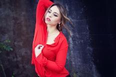 Young Woman Wearing Red Blouse-Sabine Rosch-Photographic Print