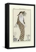 Sable Coat with White Fox Trim, from Costumes Parisien, Pub.1912 (Pochoir Print)-Georges Barbier-Framed Stretched Canvas