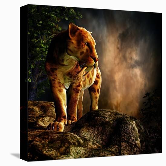 Sabre-Toothed Cat on the Prowl-null-Stretched Canvas