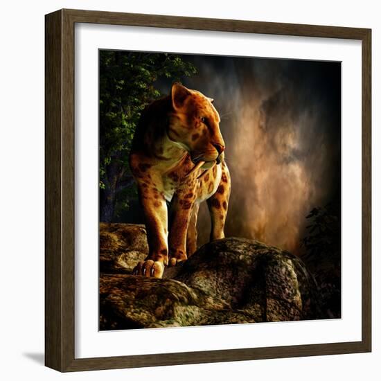 Sabre-Toothed Cat on the Prowl-null-Framed Art Print