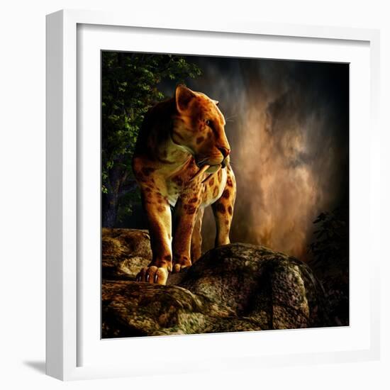 Sabre-Toothed Cat on the Prowl-null-Framed Art Print