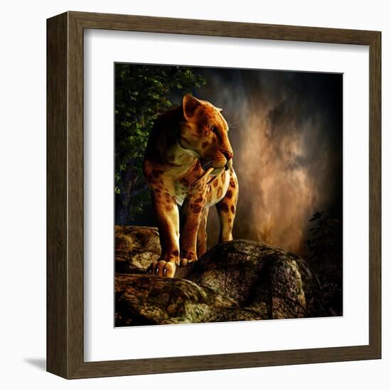 Sabre-Toothed Cat on the Prowl-null-Framed Art Print