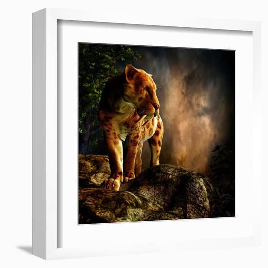 Sabre-Toothed Cat on the Prowl-null-Framed Art Print