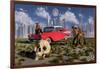 Sabre-Toothed Tigers Find a 1950's American Chevrolet and Signs of Civilization-null-Framed Art Print