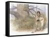 Sacagawea and Her Son are Kneeling Down, Looking at a Large Frog or Toad-Roger Cooke-Framed Stretched Canvas