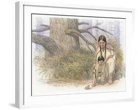 Sacagawea and Her Son are Kneeling Down, Looking at a Large Frog or Toad-Roger Cooke-Framed Giclee Print