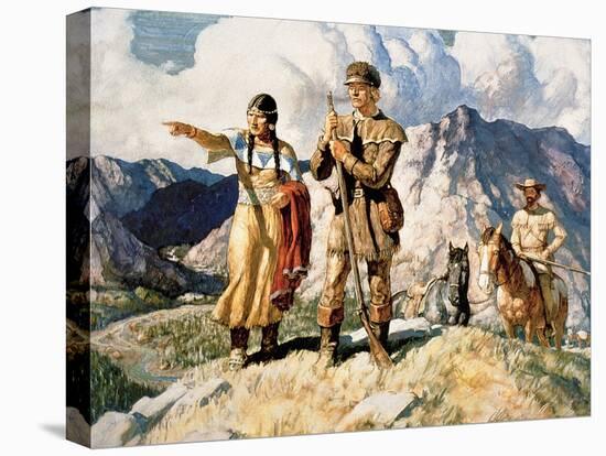 Sacagawea with Lewis and Clark During Their Expedition of 1804-06-Newell Convers Wyeth-Stretched Canvas