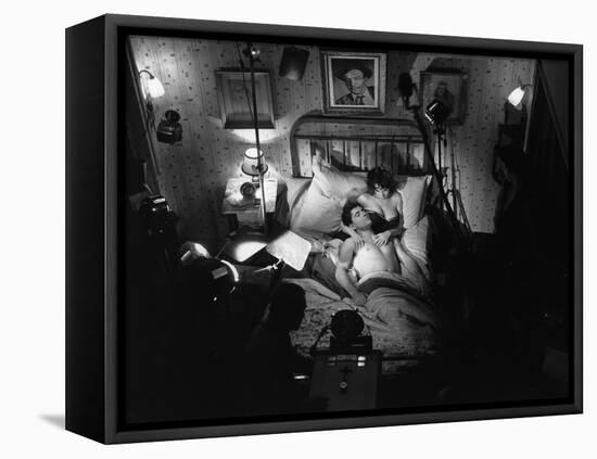 Sacha Distel and Bernadette Lafont sur le tournage du film LES MORDUS (The Delinquents) by Rene Jol-null-Framed Stretched Canvas