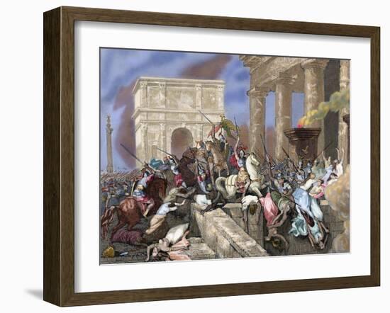 Sack of Rome by the Visigoths Led by Alaric I in 410. Colored Engraving.-Tarker-Framed Giclee Print