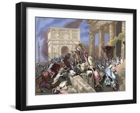 Sack of Rome by the Visigoths Led by Alaric I in 410. Colored Engraving.-Tarker-Framed Giclee Print