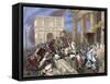 Sack of Rome by the Visigoths Led by Alaric I in 410. Colored Engraving.-Tarker-Framed Stretched Canvas