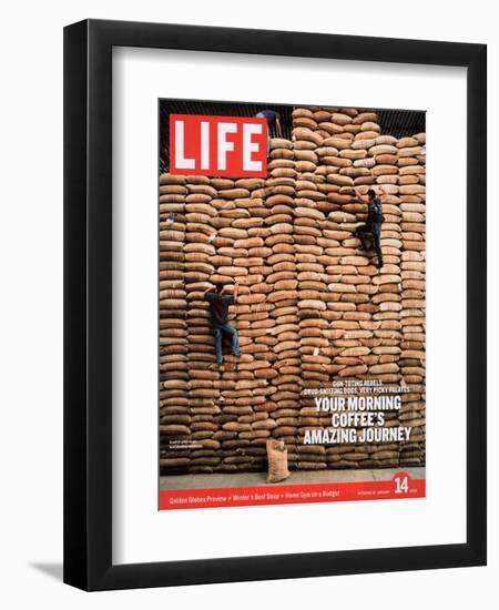 Sacks of Coffee Beans in Colombian Warehouse, January 14, 2005-Livia Corona-Framed Premium Photographic Print