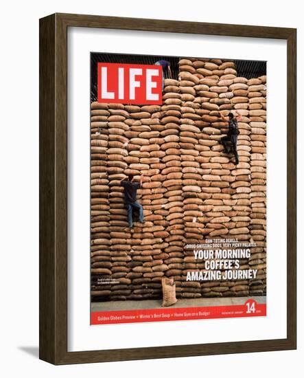 Sacks of Coffee Beans in Colombian Warehouse, January 14, 2005-Livia Corona-Framed Photographic Print