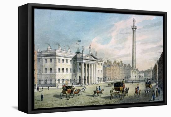 Sackville Street, Dublin, Showing the Post Office and Nelson's Column-Samuel Frederick Brocas-Framed Stretched Canvas