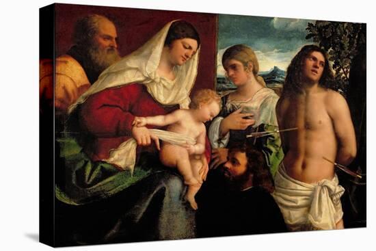 Sacra Conversatione with Ss. Catherine, Sebastian and Holy Family (Oil on Panel)-Sebastiano del Piombo-Stretched Canvas