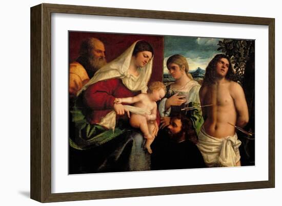 Sacra Conversatione with Ss. Catherine, Sebastian and Holy Family (Oil on Panel)-Sebastiano del Piombo-Framed Giclee Print